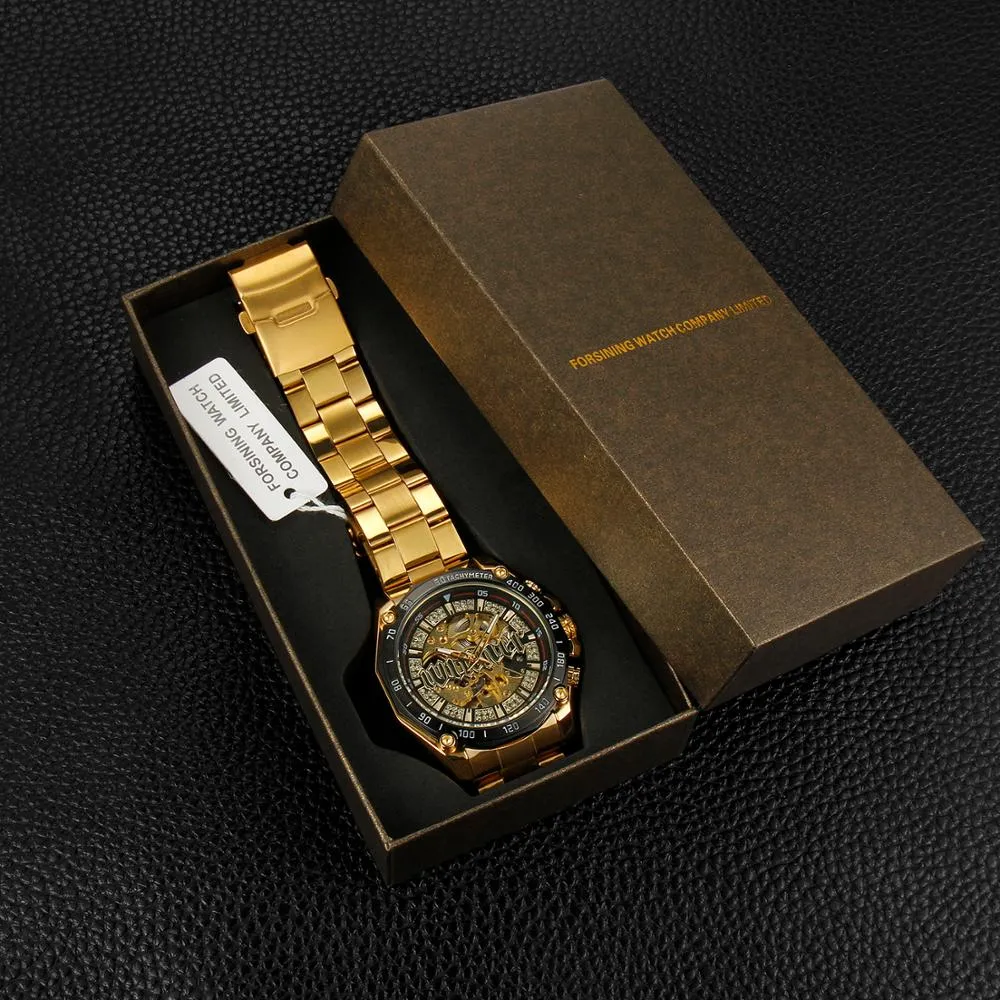 Men's Luxury Casual Golden Skeleton Automatic Mechanical Wristwatch