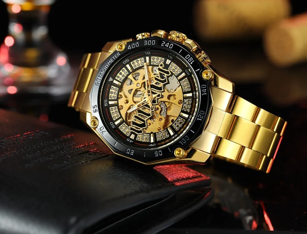 Men's Luxury Casual Golden Skeleton Automatic Mechanical Wristwatch