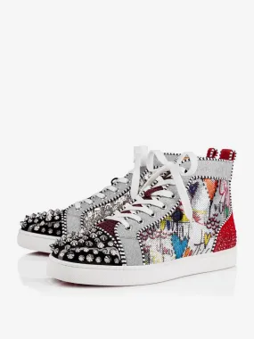 Mens Spike Round Toe lace up High top Prom Party Sneakers Shoes with Artwork Print