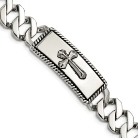 Men's Stainless Steel Antiqued Cross I.D. Curb Bracelet, 8.5 Inch