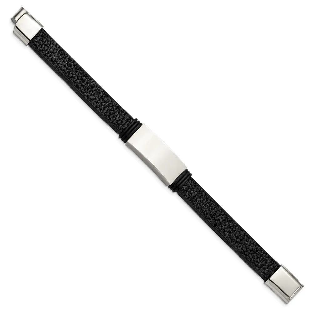 Men's Stainless Steel, Black Leather & Rubber I.D. Bracelet, 8.5 Inch