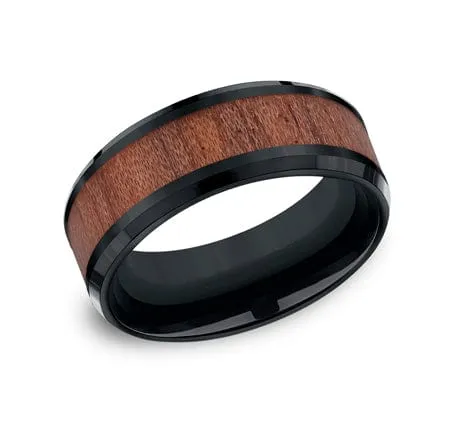 Men's Wedding Band, 8MM Black Cobalt with Wood Center