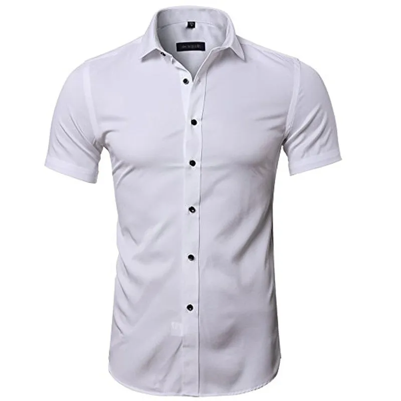 Men's White Bamboo Fiber Casual Slim Fit Non Iron Short Sleeve Shirt