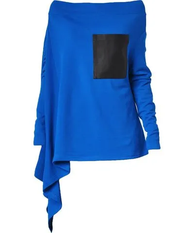 Metamorphoza Women's Asymmetric Knitted Tunic With Leather Pocket In Blue