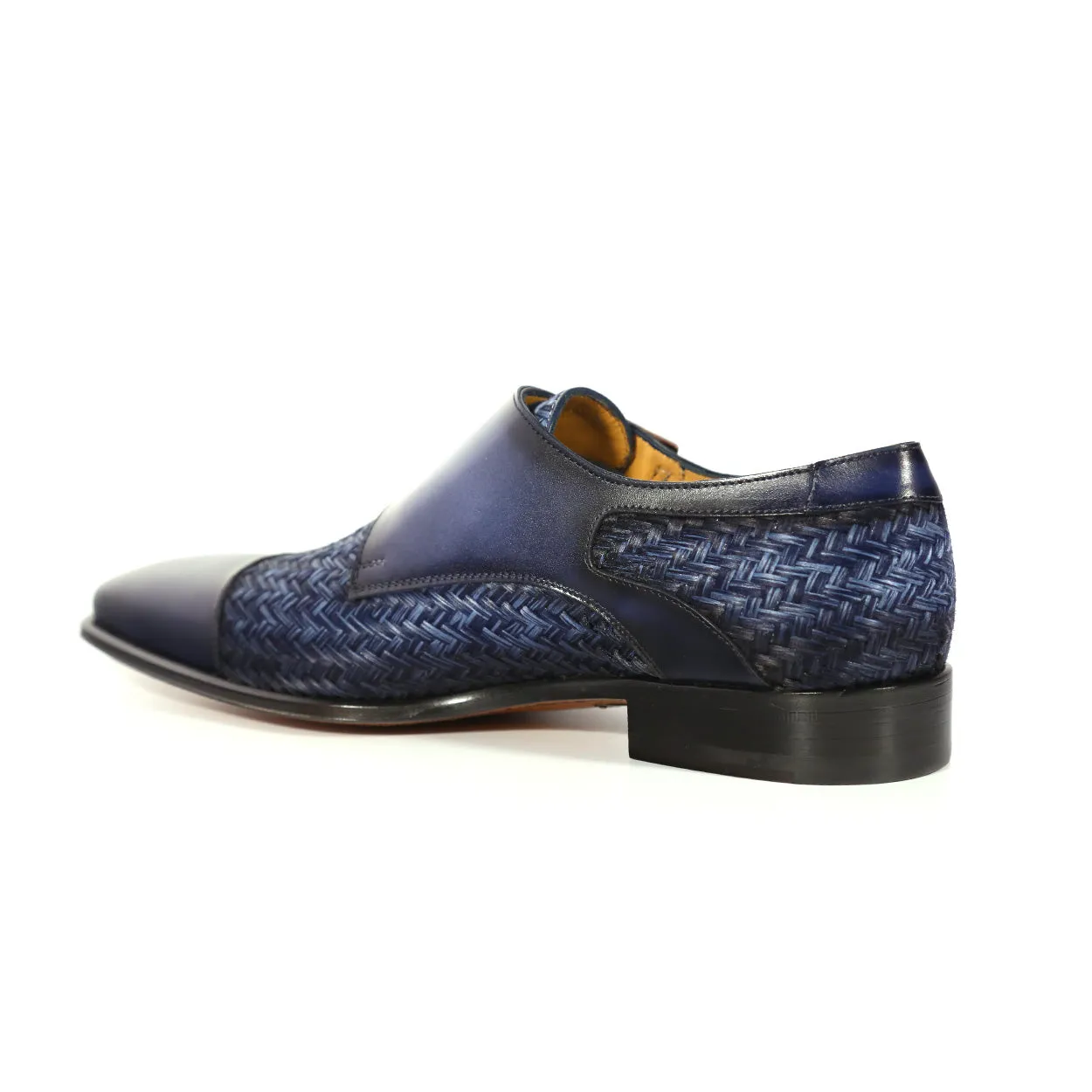 Mezlan Palomar 20688 Men's Shoes Blue Fabric / Calf-Skin Leather Dress/ Formal Monk-Straps Loafers (MZS3623)