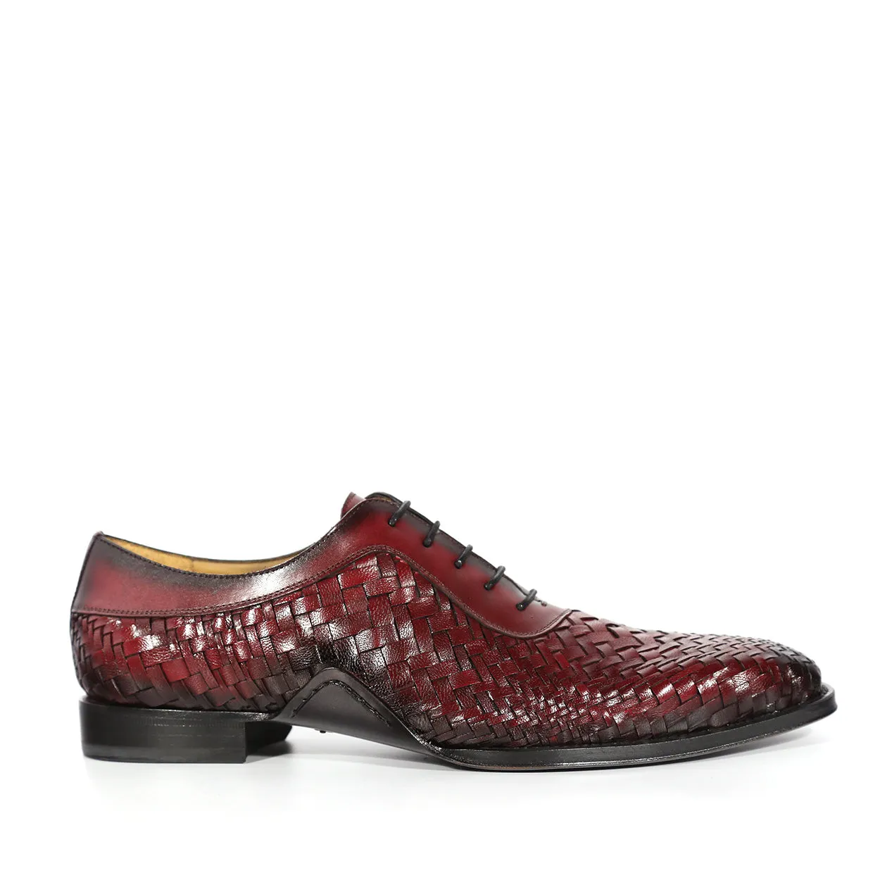 Mezlan S20702 Men's Shoes Burgundy Woven Leather Dress/ Formal Laceup Oxfords (MZS3618)