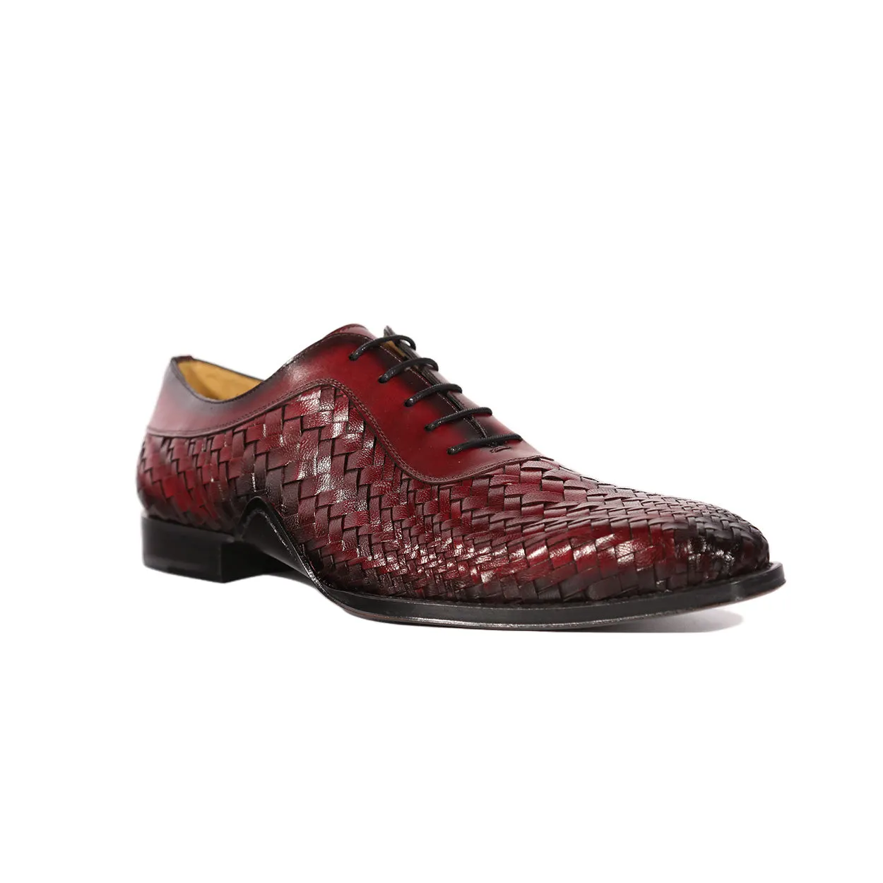 Mezlan S20702 Men's Shoes Burgundy Woven Leather Dress/ Formal Laceup Oxfords (MZS3618)