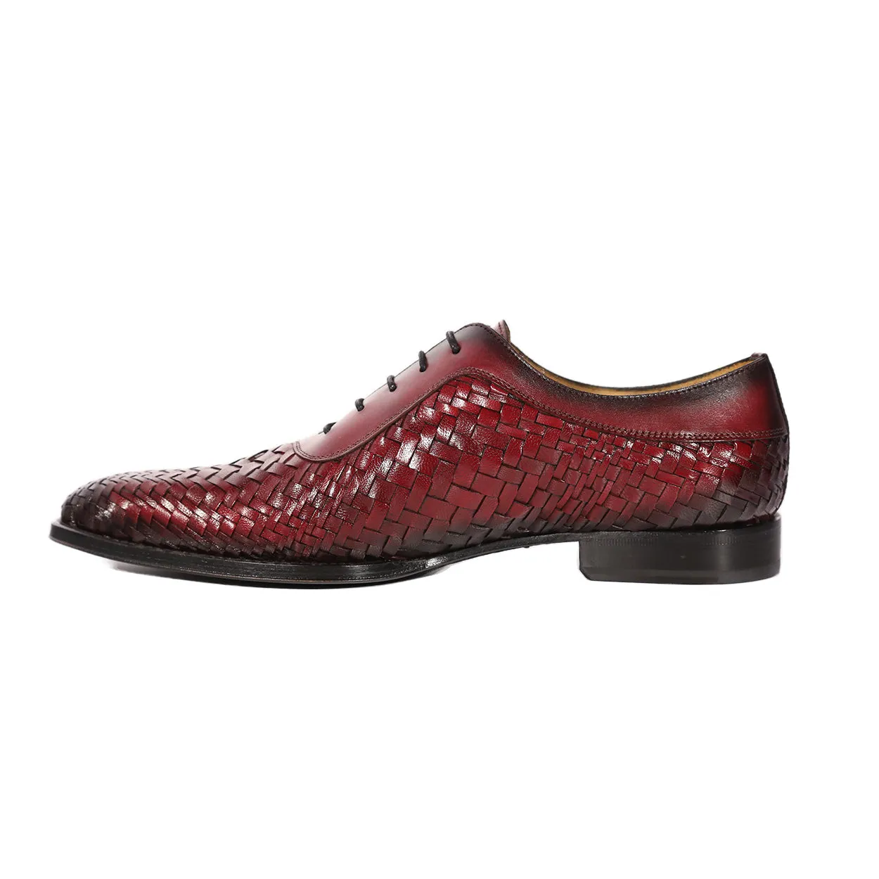 Mezlan S20702 Men's Shoes Burgundy Woven Leather Dress/ Formal Laceup Oxfords (MZS3618)