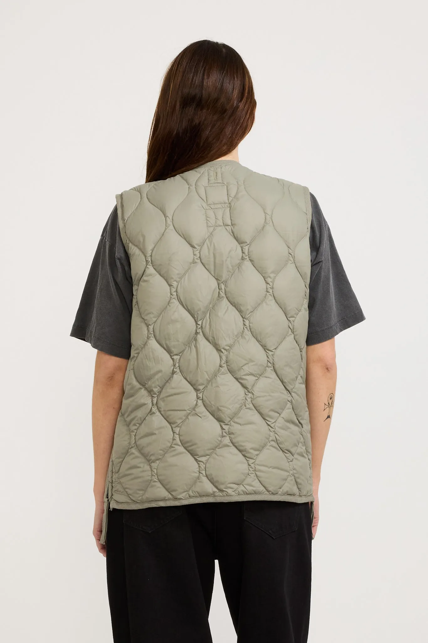 Military Zip V Neck Soft Shell Down Vest Dark Sage Green Womens