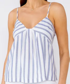 Nautical Stripe Metallic V-Neck Tank Top - White/Blue