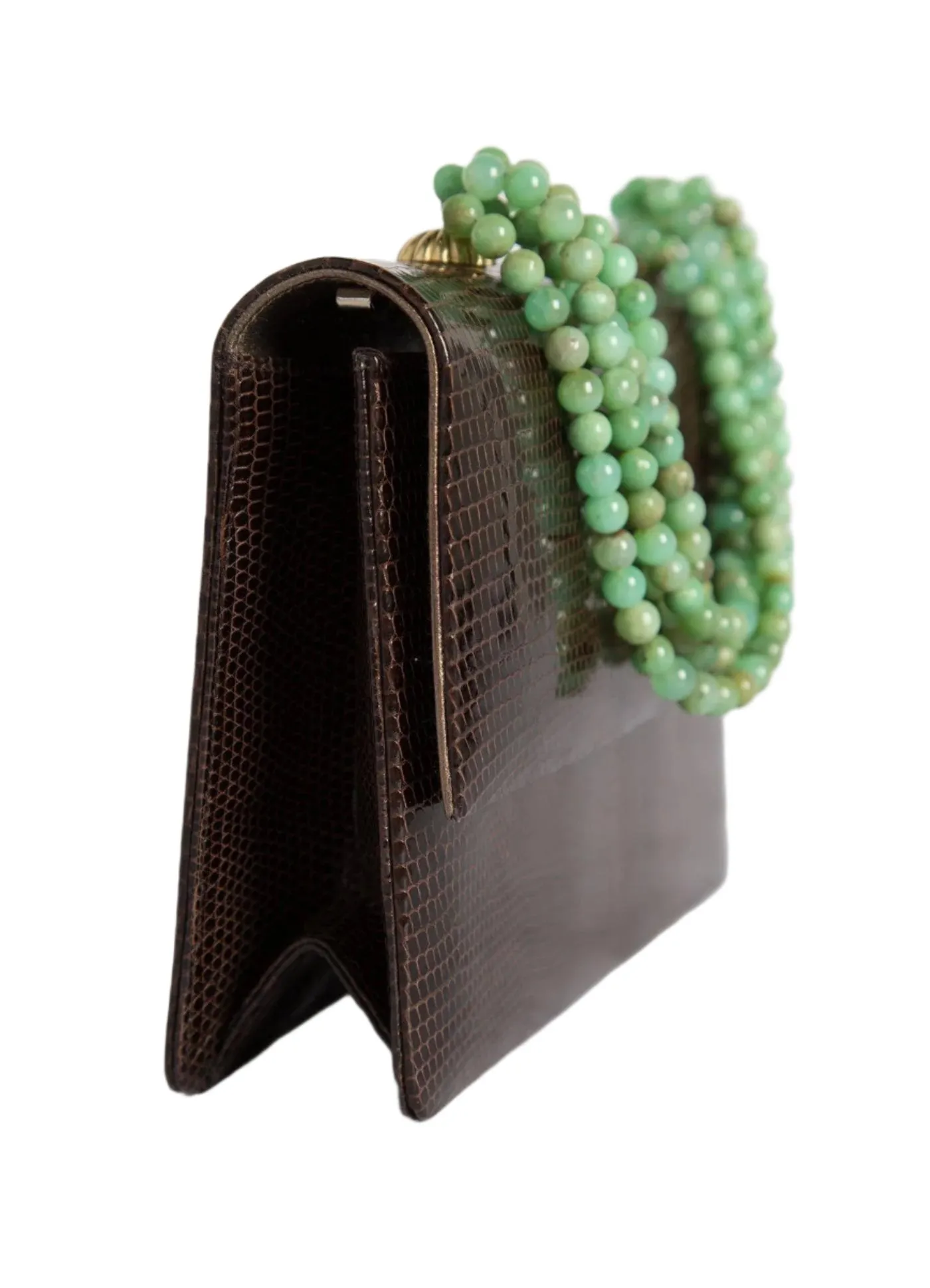 Necklace Handbag - Brown Lizard with Chrysoprase