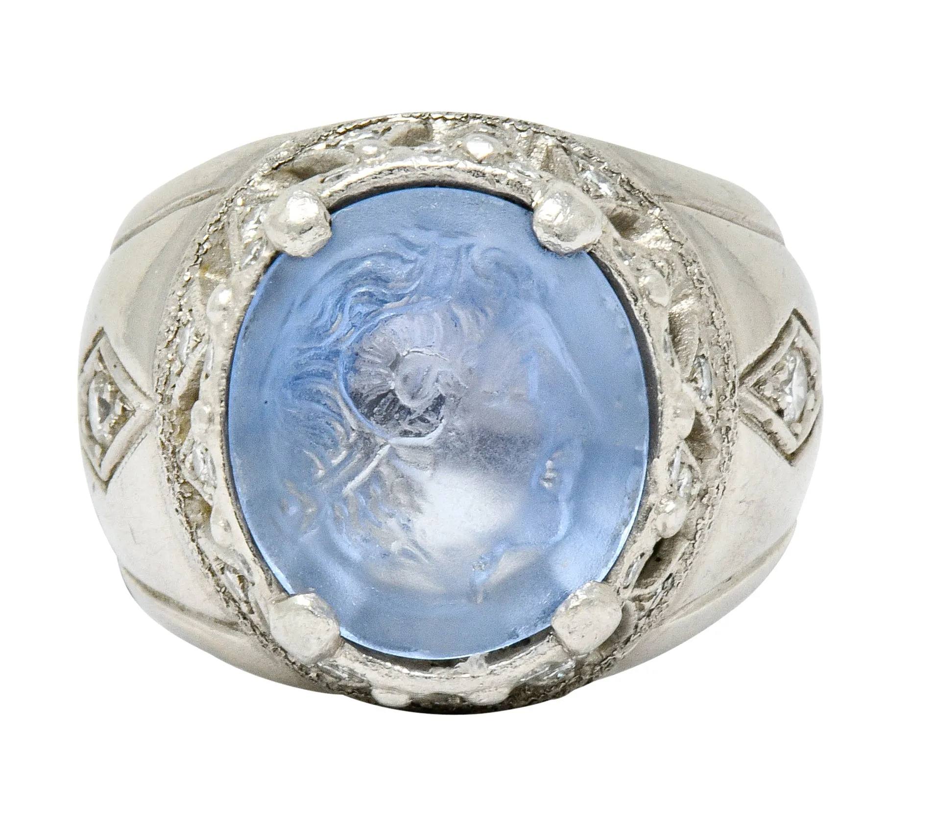 Neoclassical Sapphire Platinum Zeus Ammon Cameo Men's Antique Ring