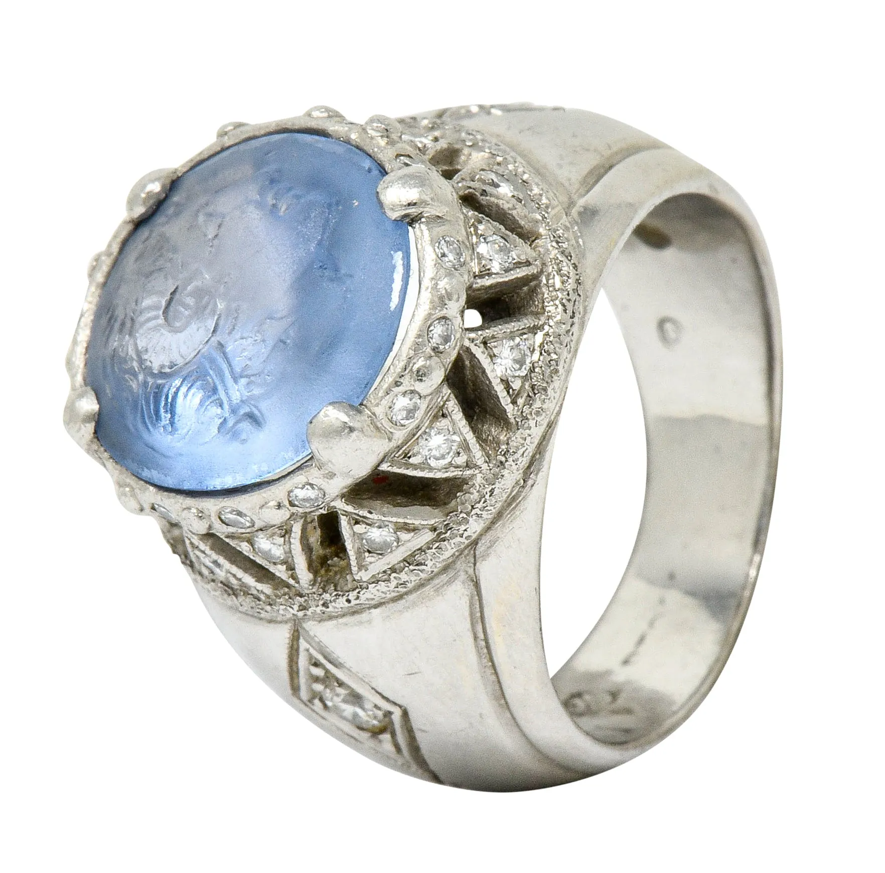 Neoclassical Sapphire Platinum Zeus Ammon Cameo Men's Antique Ring