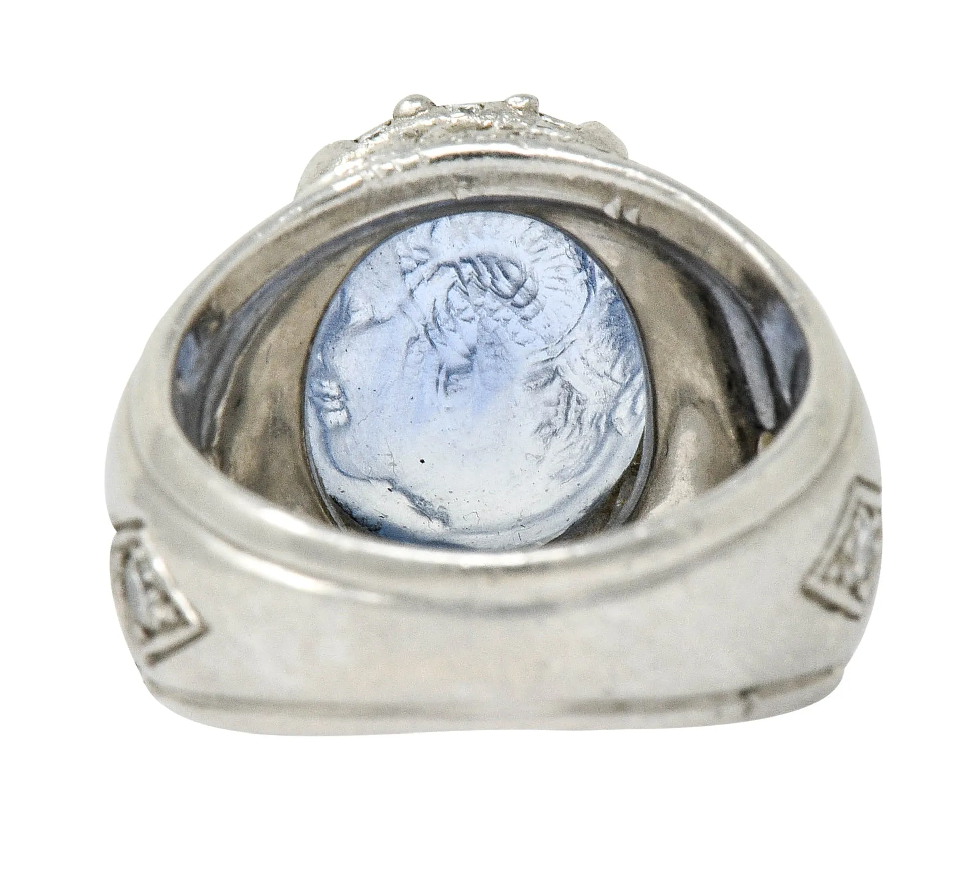 Neoclassical Sapphire Platinum Zeus Ammon Cameo Men's Antique Ring