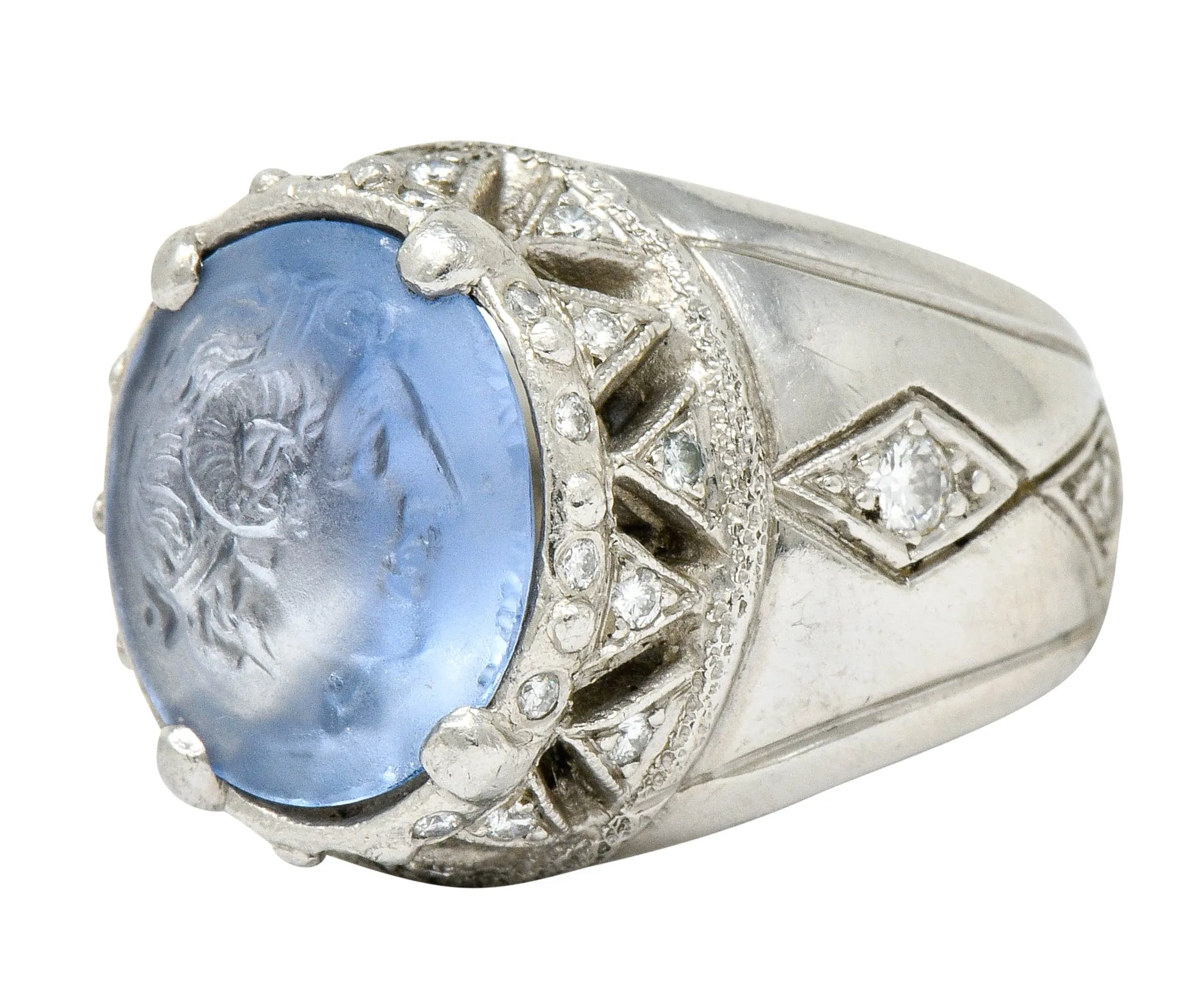 Neoclassical Sapphire Platinum Zeus Ammon Cameo Men's Antique Ring