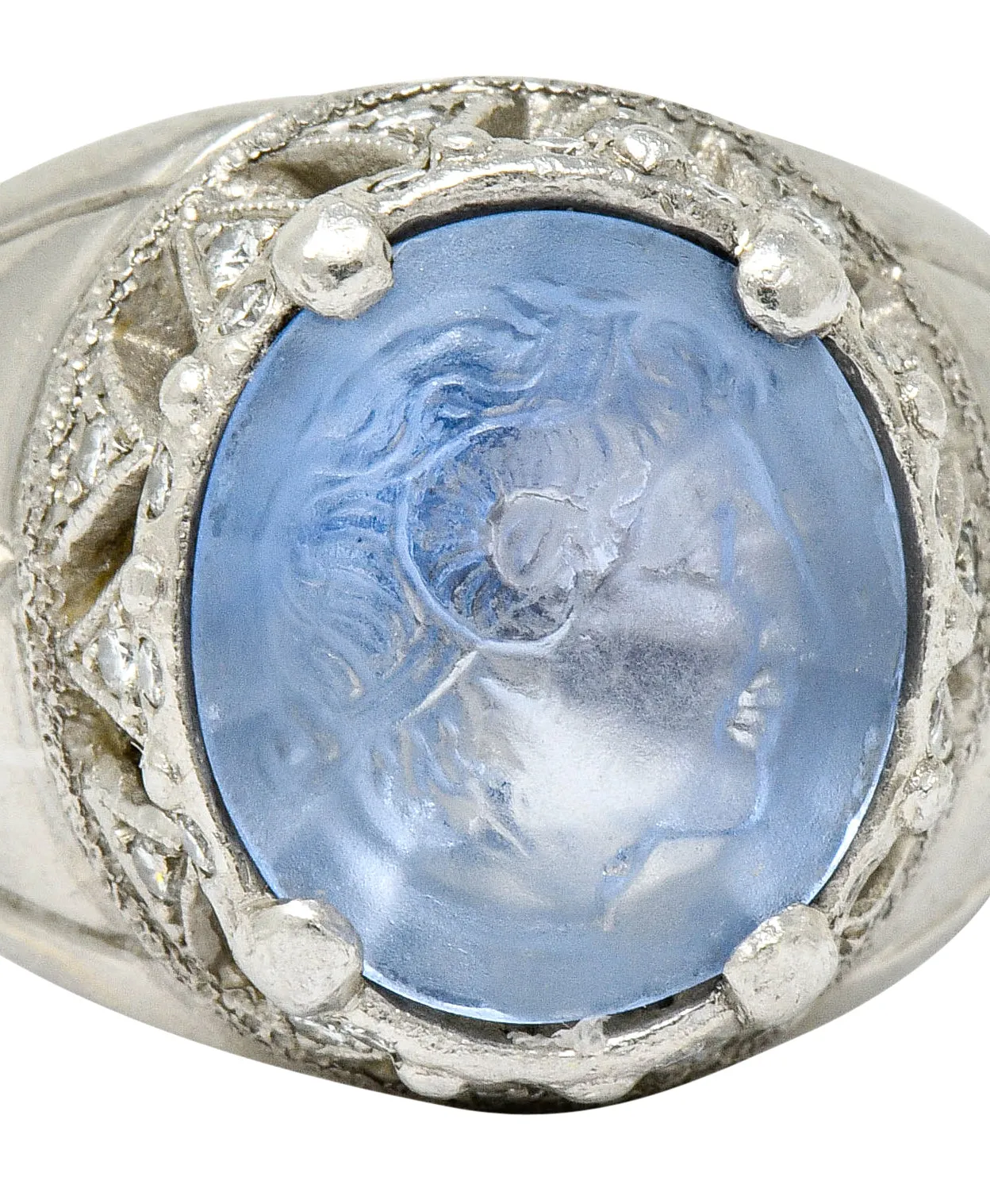 Neoclassical Sapphire Platinum Zeus Ammon Cameo Men's Antique Ring