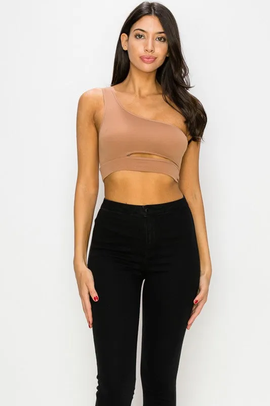 One Sleeve Crop Top with Waist Cutout