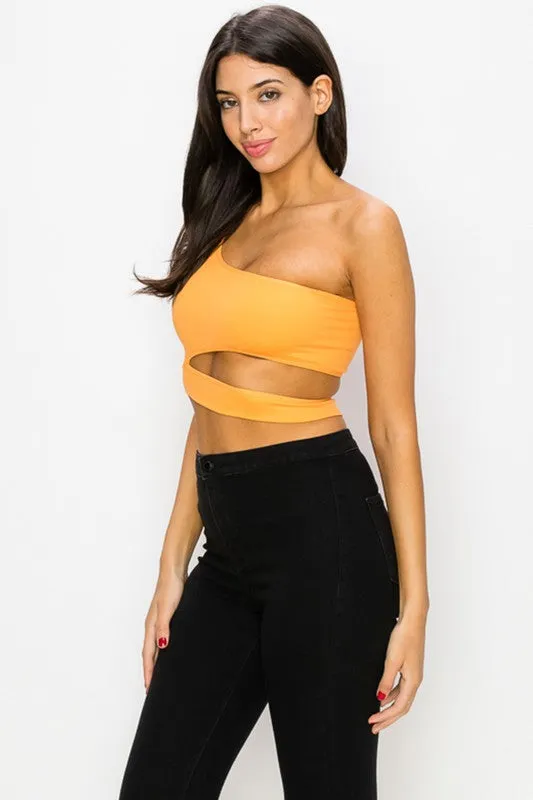 One Sleeve Crop Top with Waist Cutout