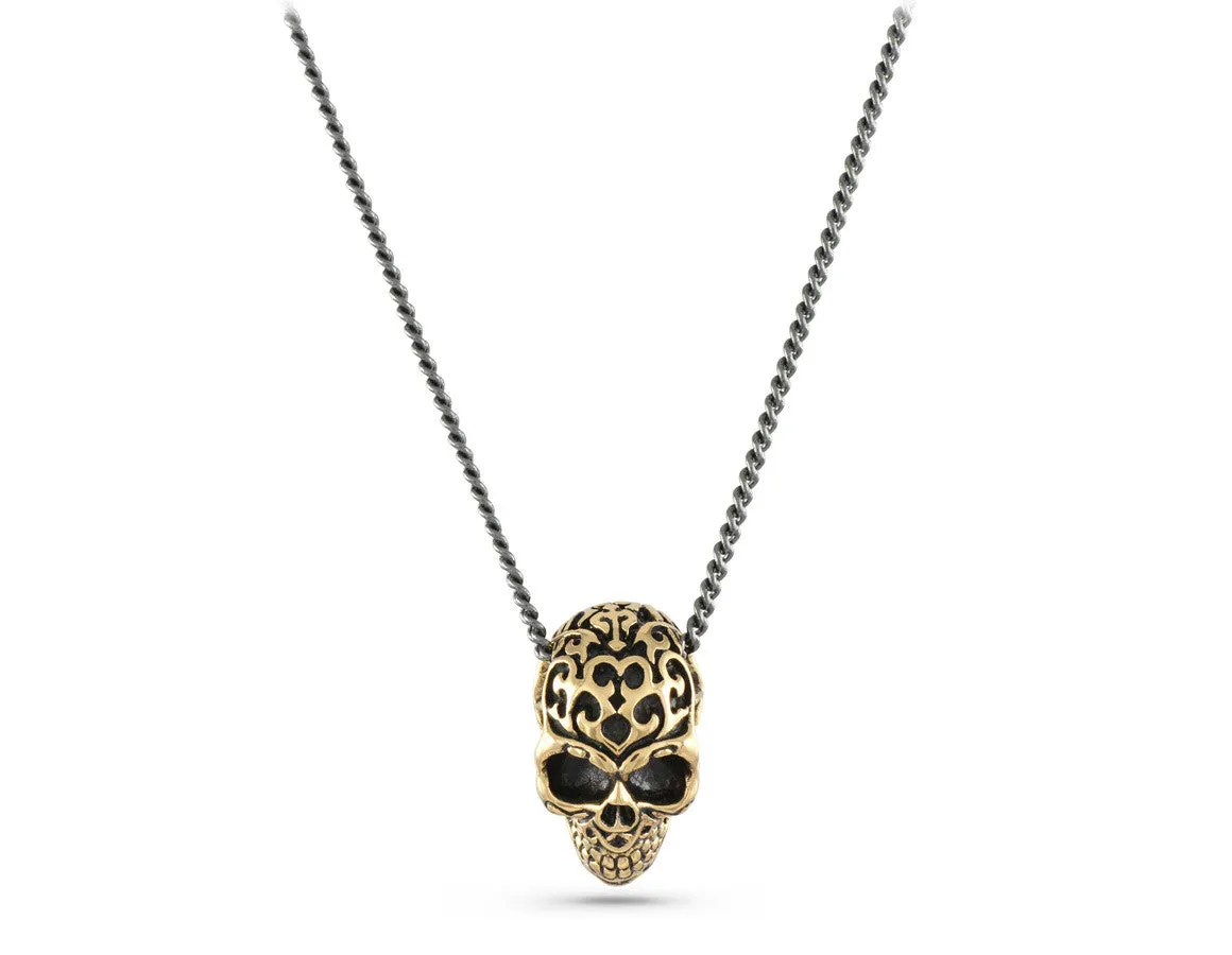 Ornate Skull Necklace - Bronze