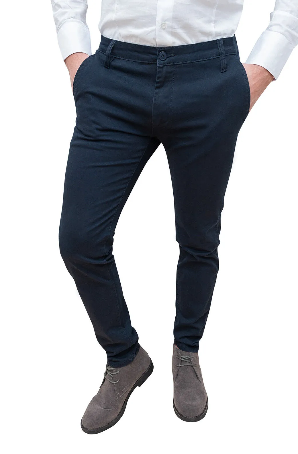 Pantalone uomo sartoriale casual blu scuro invernale in cotone da 42 a 60