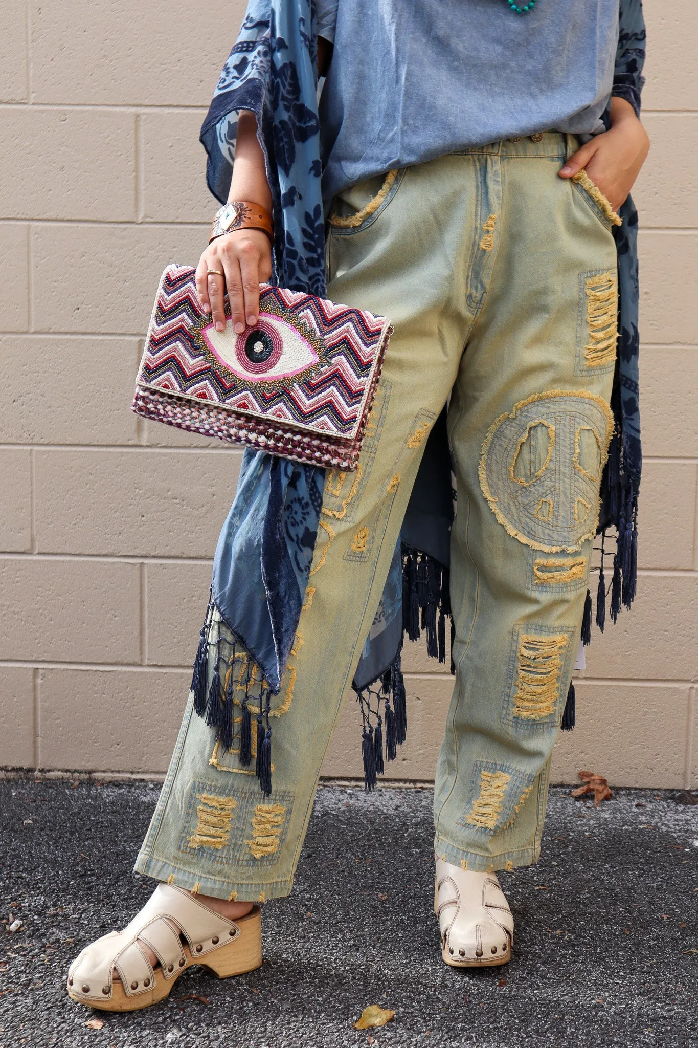 Pink Evil Eye Embroidered Accent Clutch