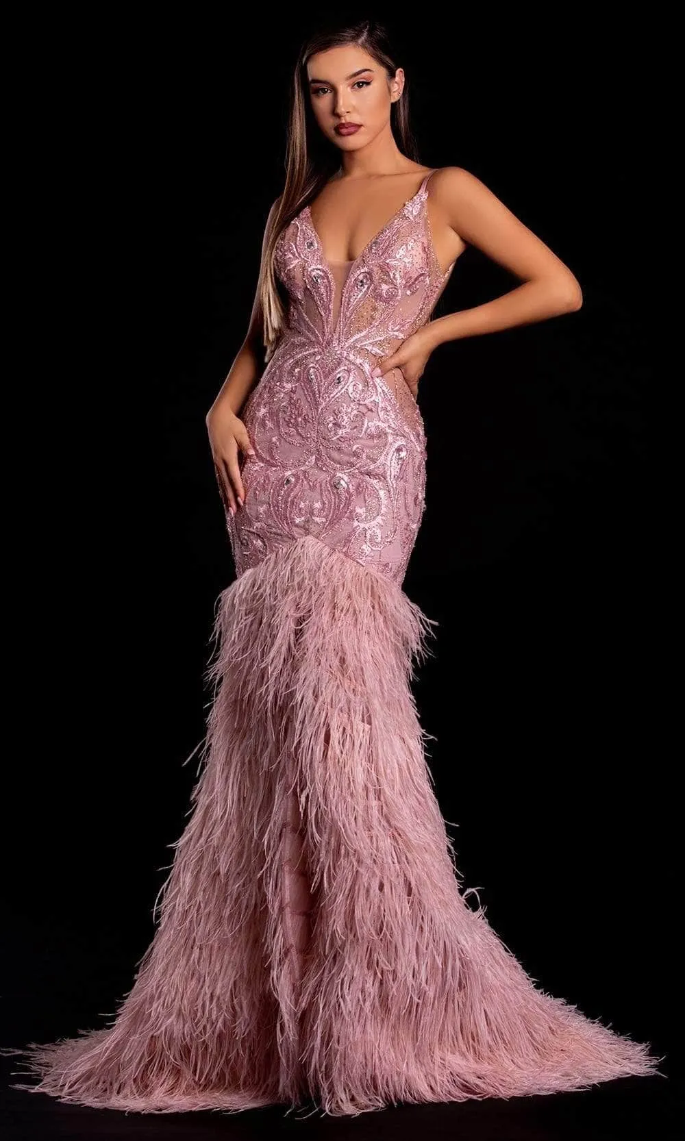 Portia and Scarlett PS21128 - Feather Skirt Evening Gown