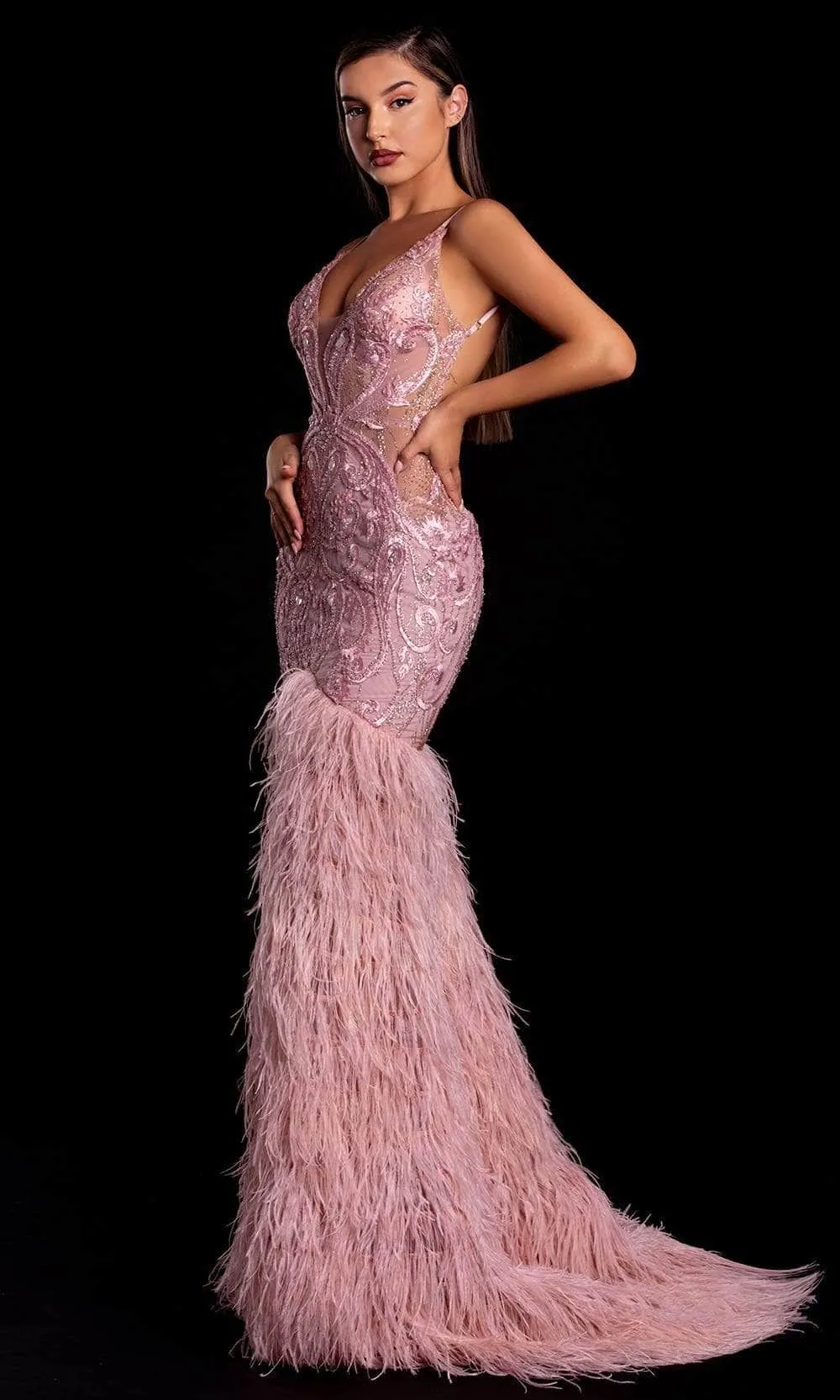 Portia and Scarlett PS21128 - Feather Skirt Evening Gown