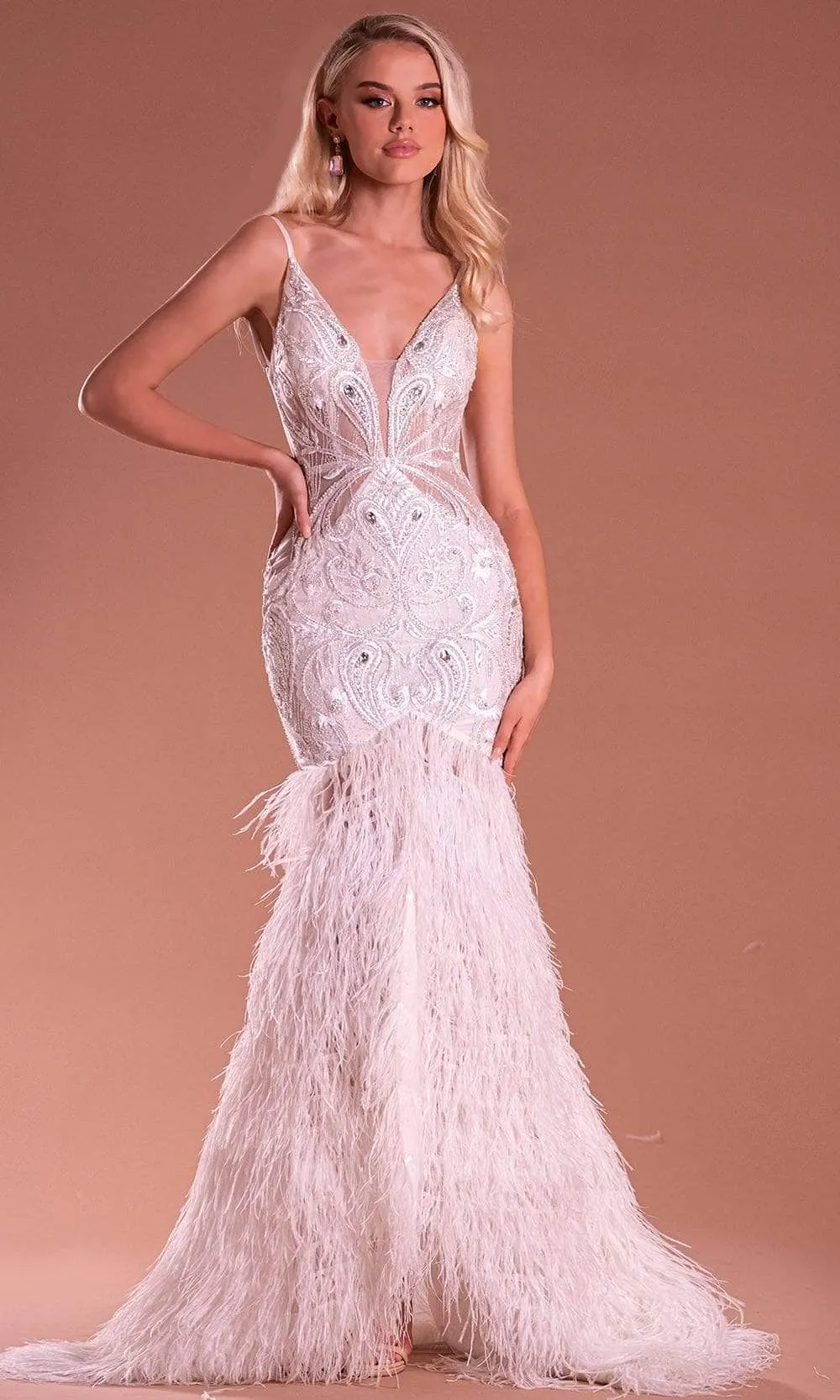 Portia and Scarlett PS21128 - Feather Skirt Evening Gown