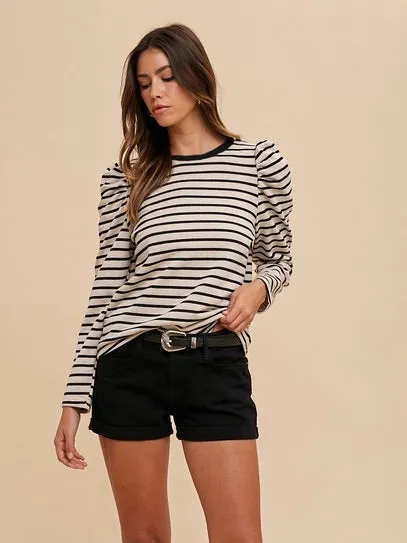 Preppy Puff Sleeve Stripe Top