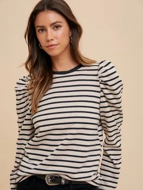 Preppy Puff Sleeve Stripe Top