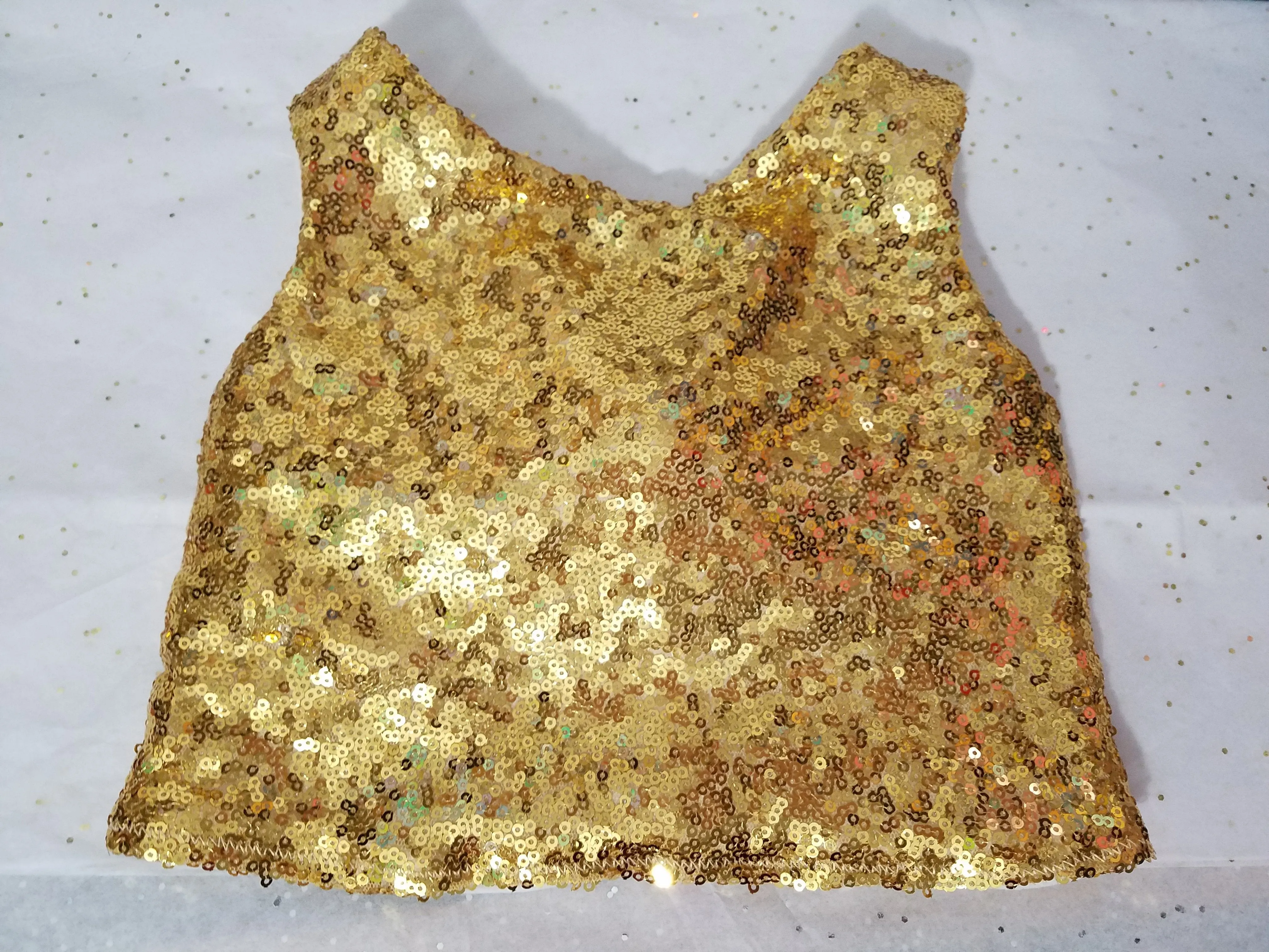 Princess cropped Sequin top in gold