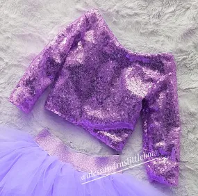 Princess cropped Sequin top in lavender