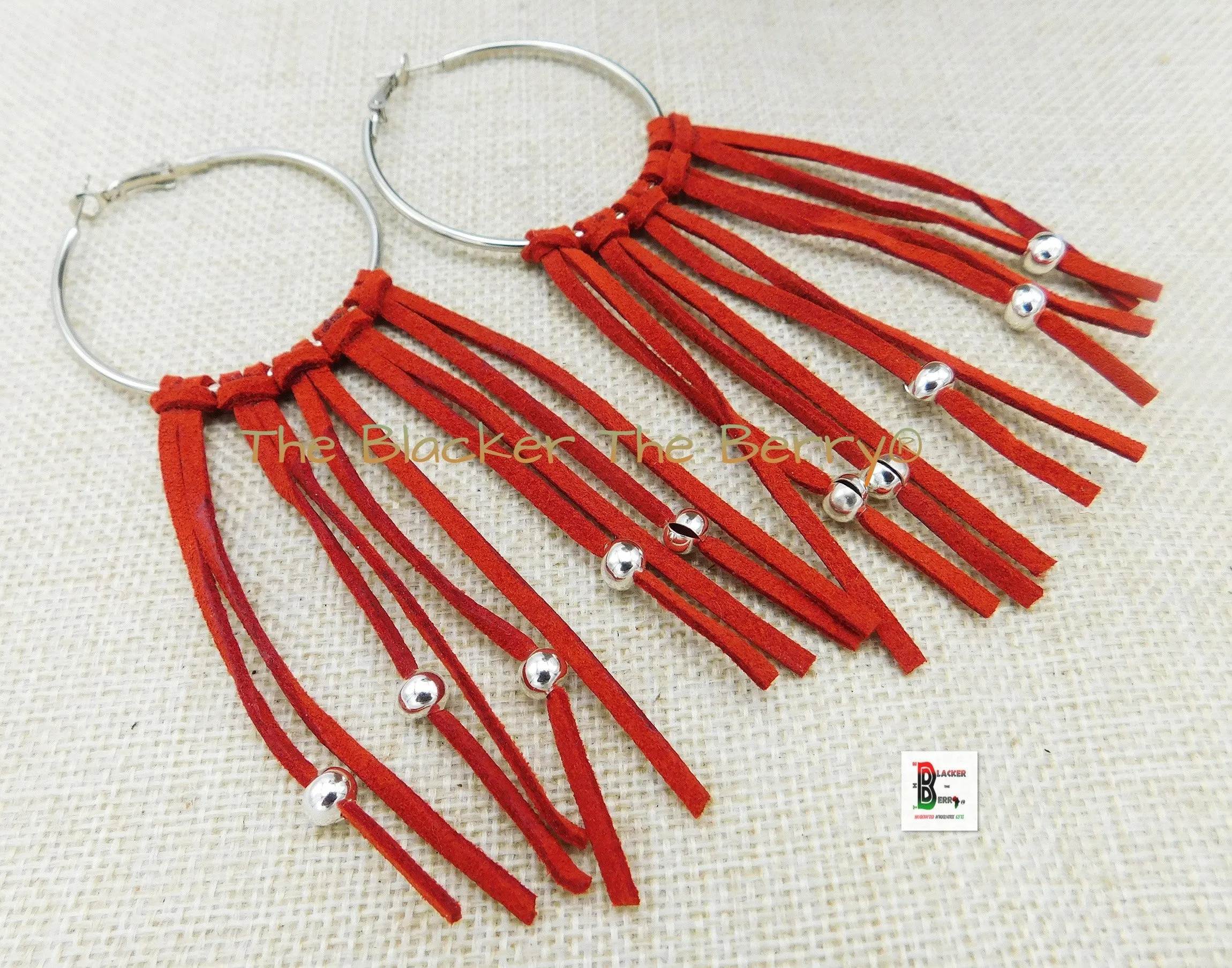 Red Earrings Fringe Jewelry Handmade Black Owned