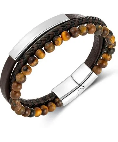 Rhona Sutton Black Tigers Eye Multi Leather Stainless Steel Bracelet