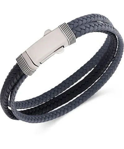 Rhona Sutton Grey Black Leather Stainless Steel Bracelet