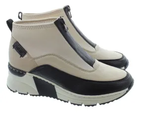 RIEKER Ladies N6352 Wedge Ankle Boots In Black/Cream