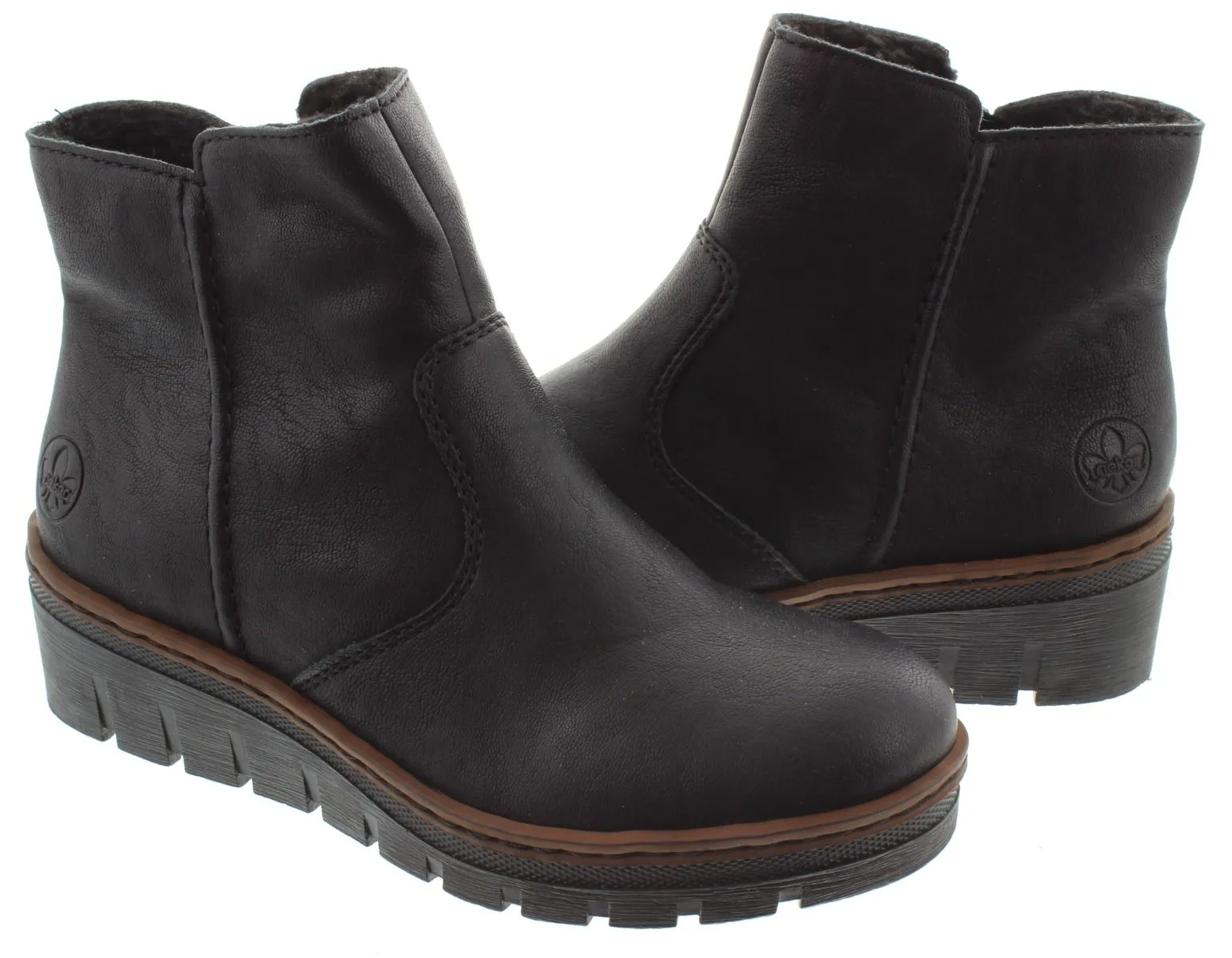 RIEKER Ladies X9165 Wedge Ankle Boots In Black