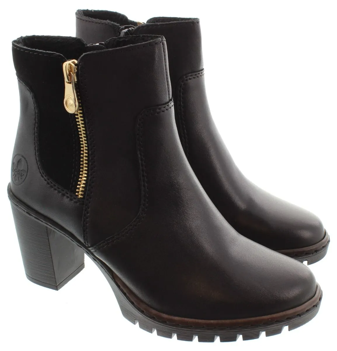 RIEKER Ladies Y2557 Heel Ankle Boots In Black