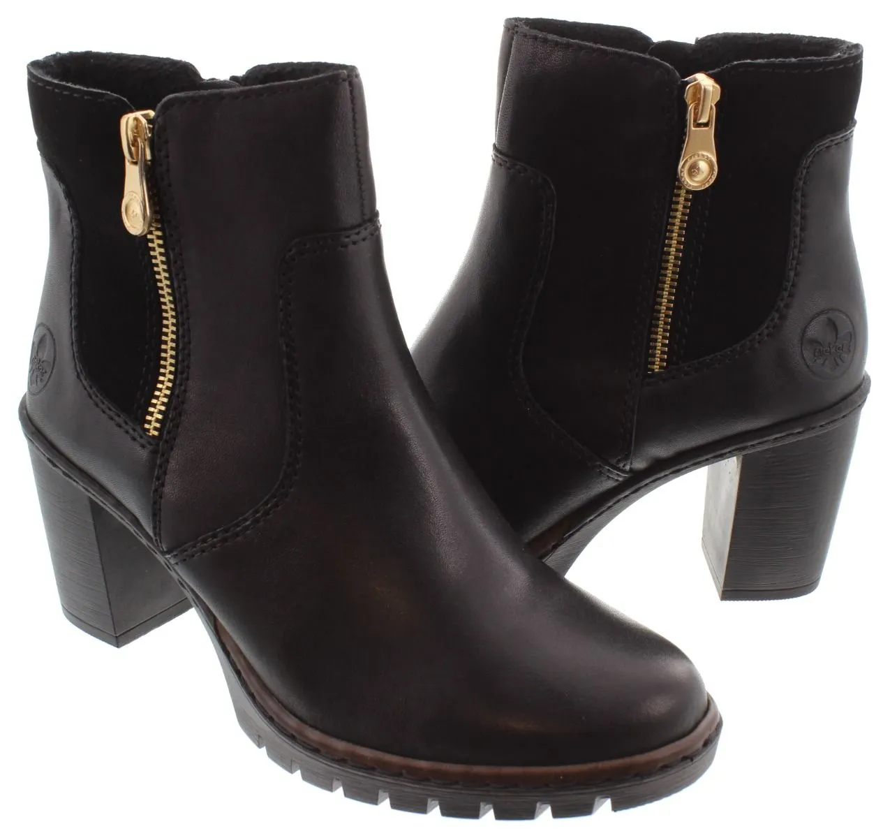 RIEKER Ladies Y2557 Heel Ankle Boots In Black