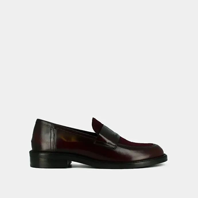 Round-toed college loafers - Jonak x Schott in burgundy glazed leather