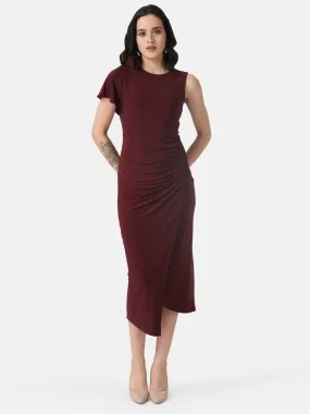 Ruched Asymmetric Midi Dress