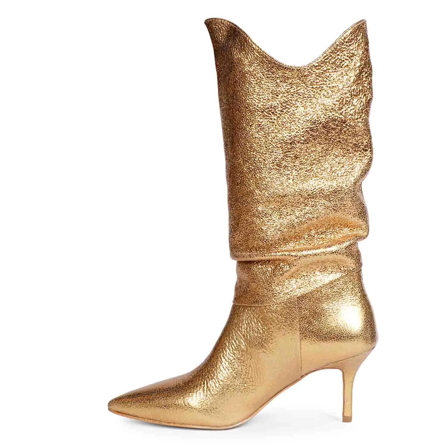 Saint Nayeli Gold Metallic Leather calf Length Slouch Boots