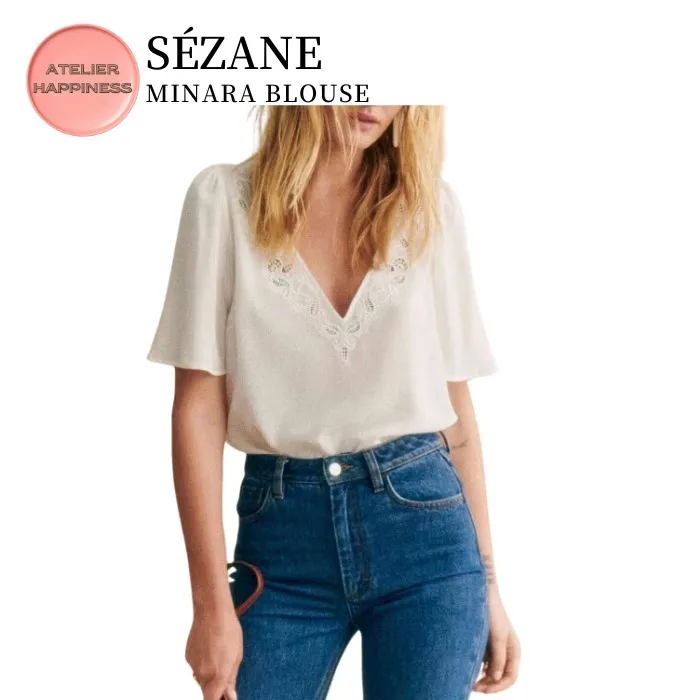 SEZANE  |Casual Style Plain Short Sleeves Elegant Style