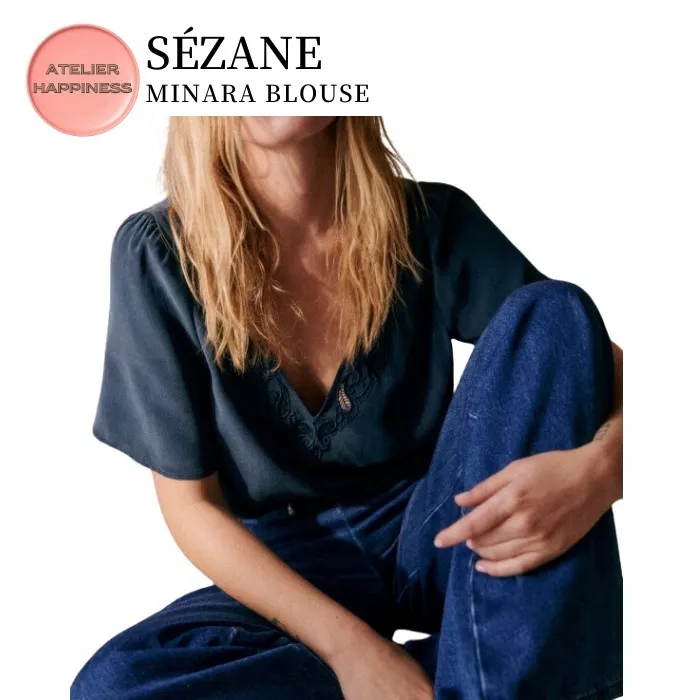 SEZANE  |Casual Style Plain Short Sleeves Elegant Style