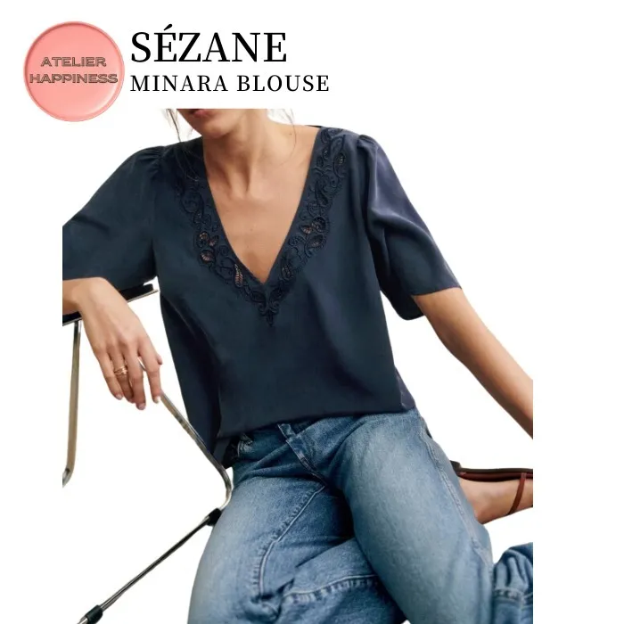 SEZANE  |Casual Style Plain Short Sleeves Elegant Style