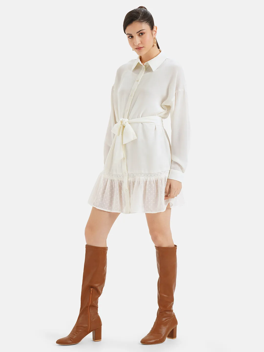 Shirt Dress With Lace Insert