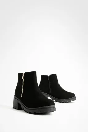 Side Zip Block Heel Ankle Boots