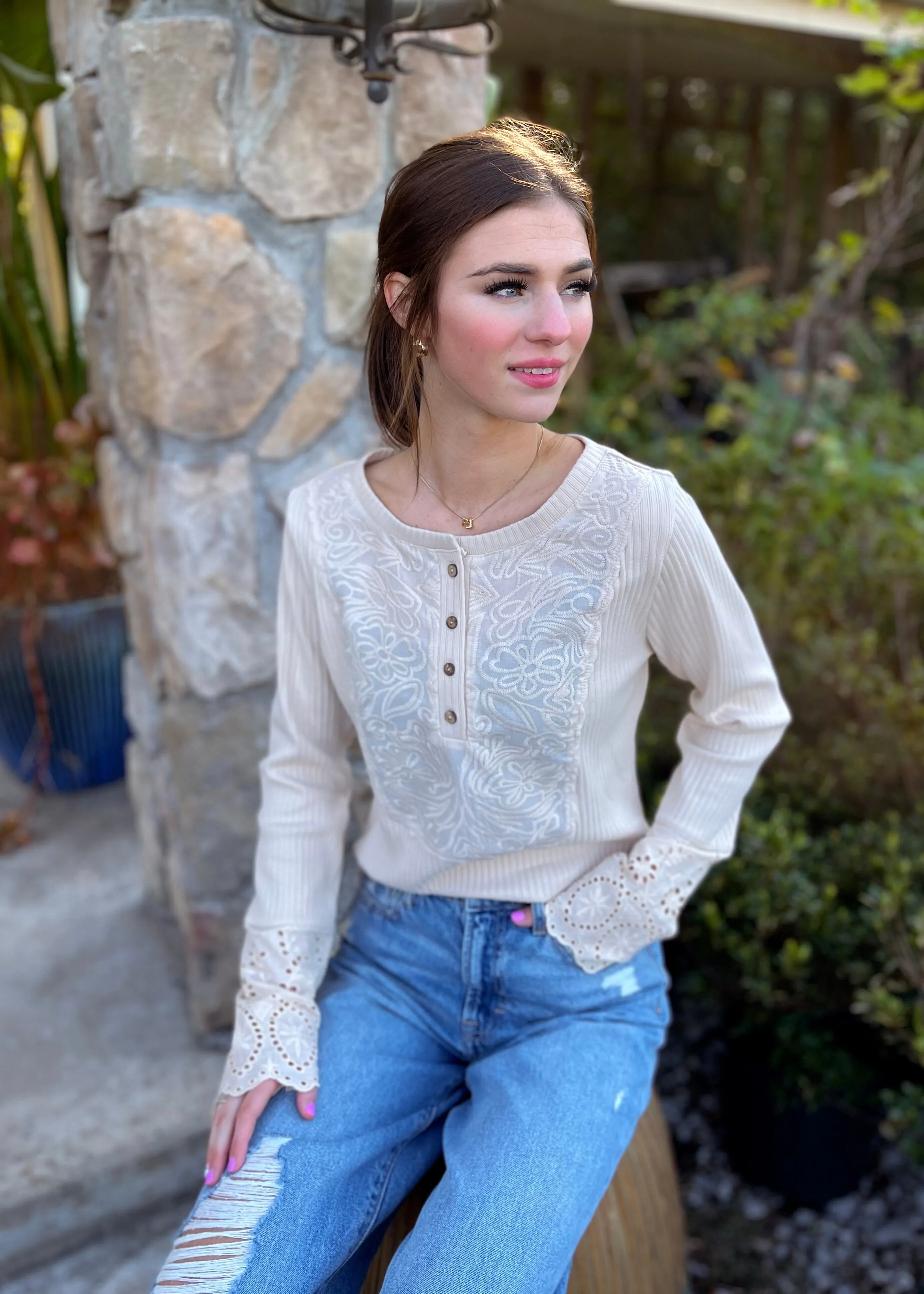 Sweet Thang Embroidered Top | Beige