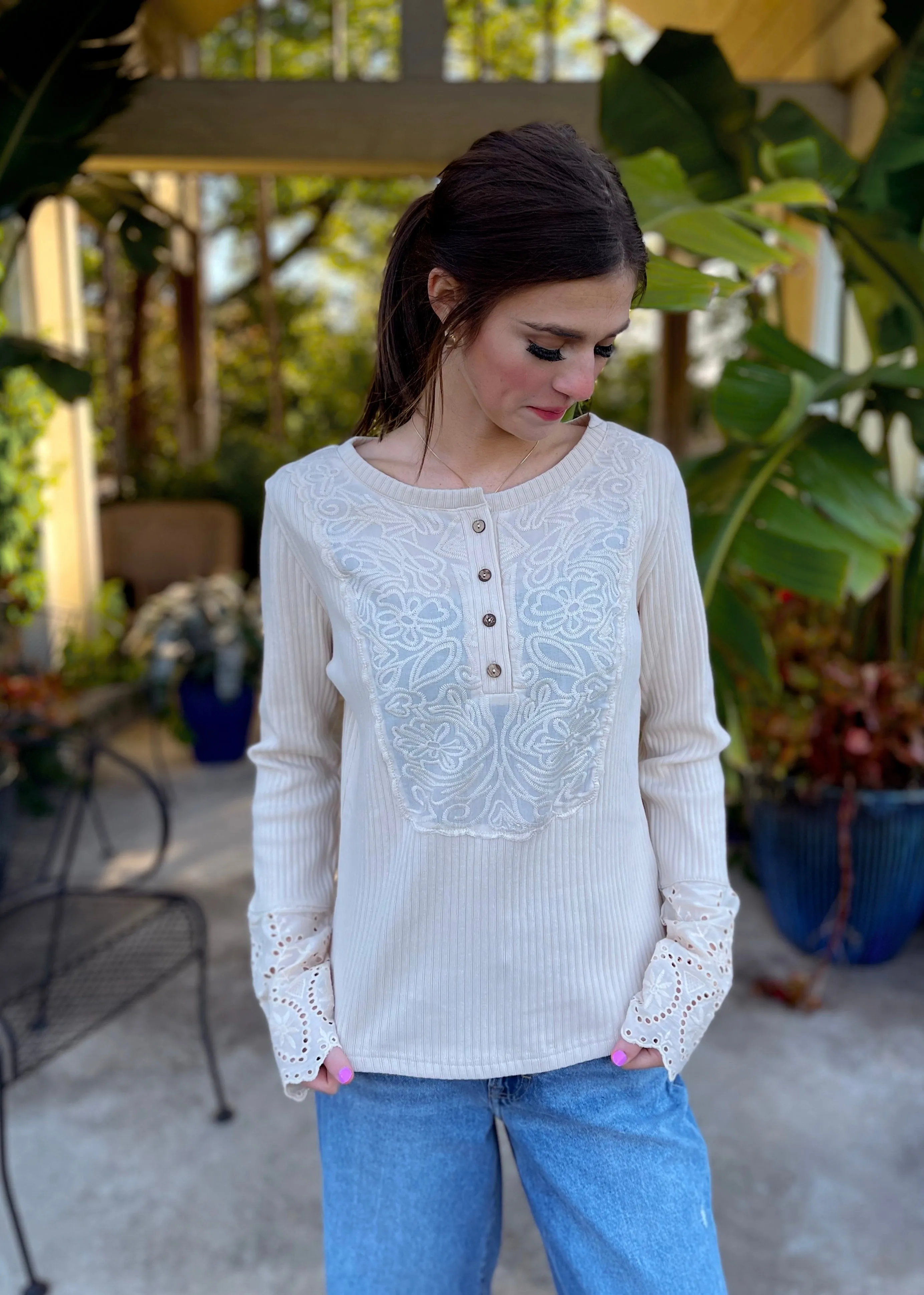 Sweet Thang Embroidered Top | Beige