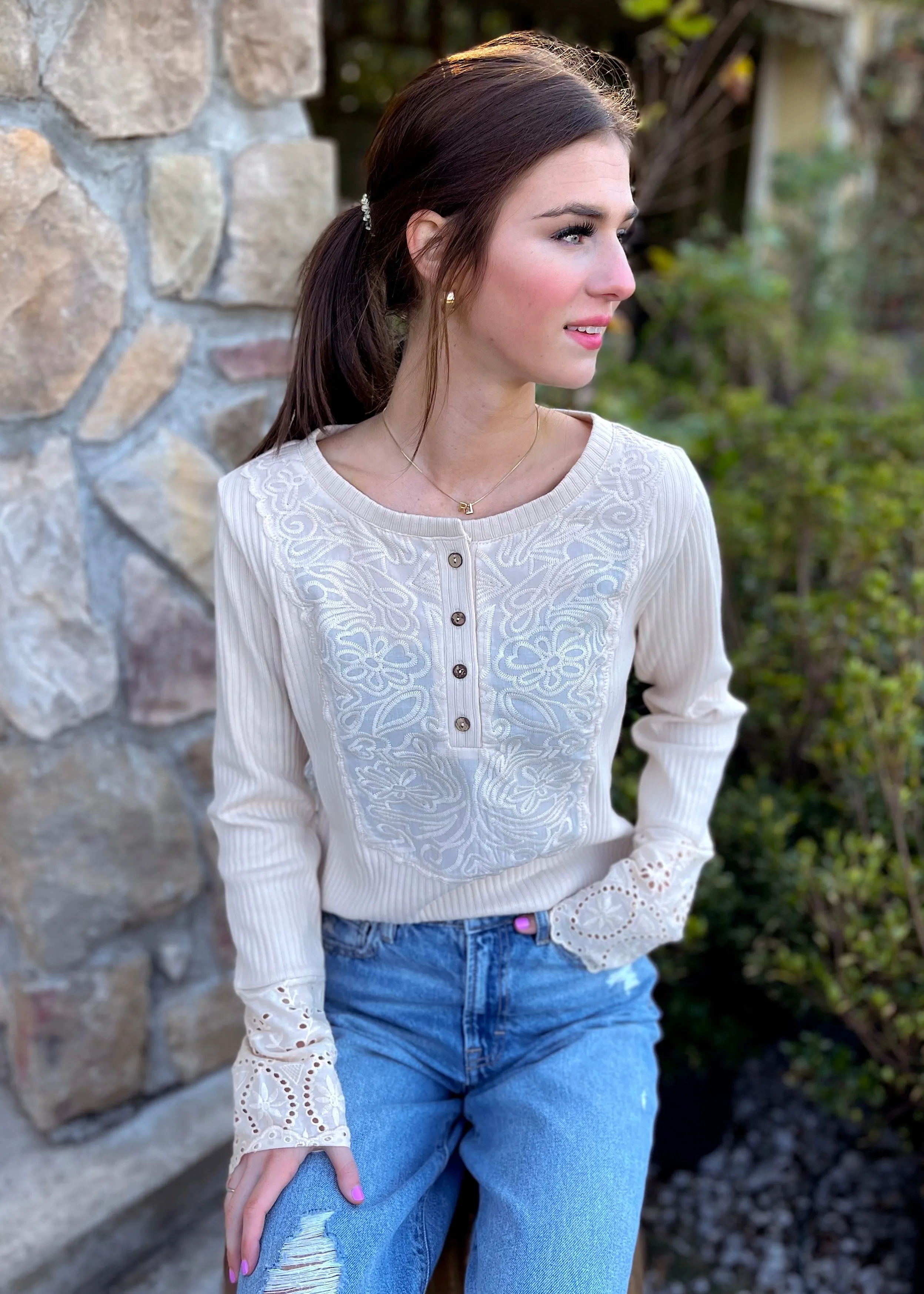 Sweet Thang Embroidered Top | Beige